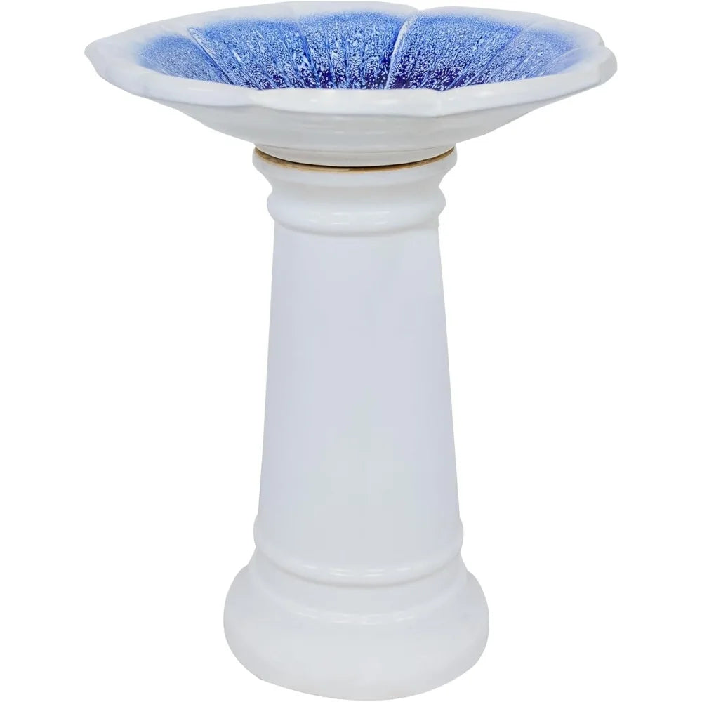 Misty Blossom Ceramic Bird Bath for Outdoors, 23 H, UV-/ Frost-Resistant, Antique Bird Bath for Garden