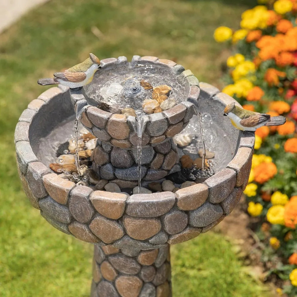 2-Tier Freestanding Outdoor Bird Bath Water Fountain Decor