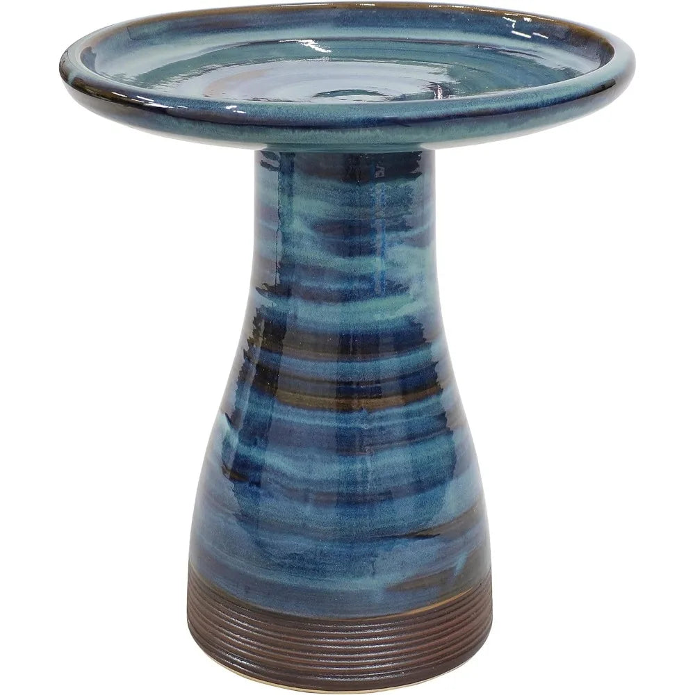 21 H Ceramic Bird Bath for Outside, Hand-Painted Outdoor Bird Bath Bowl, UV/Frost-Resistant Finish, Galaxy Blue