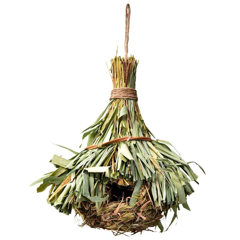 Bird Cage Comfortable Resting Place Natural Grass Bird House Weaved Hanging Parrot Nest Houses Outdoor Decoration