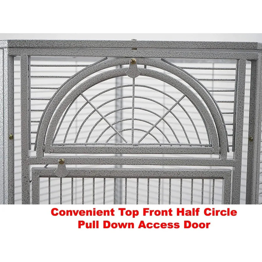 64 Extra Large Corner Bird Flight Breeding Wrought Iron Rolling Parrot Cage with Side Solid Metal Plate Feed Doors Pull Out Rem