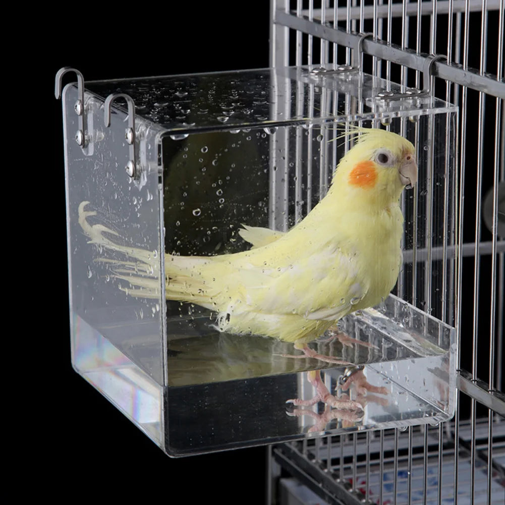 TWISTER.CK Transparent Acrylic Bird Bath Box Hanging Water Bath