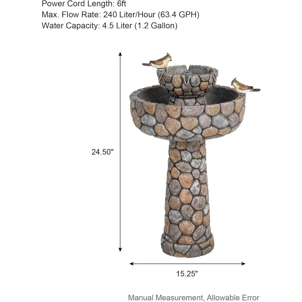 2-Tier Freestanding Outdoor Bird Bath Water Fountain Decor