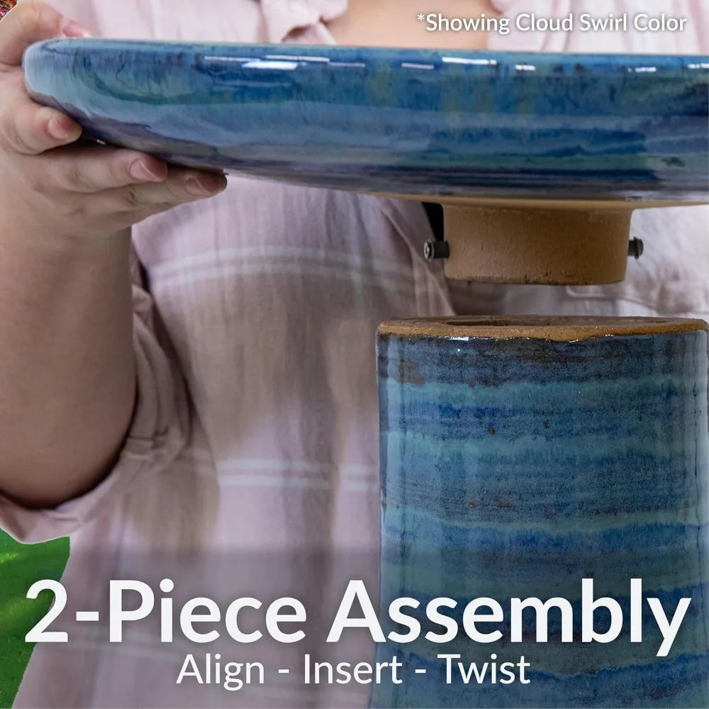 21 H Ceramic Bird Bath for Outside, Hand-Painted Outdoor Bird Bath Bowl, UV/Frost-Resistant Finish, Galaxy Blue