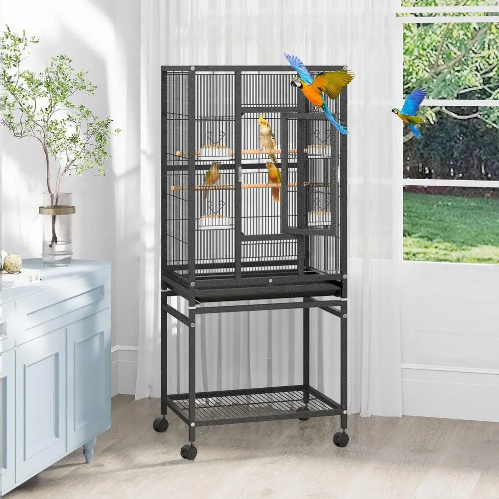 NONEM Parakeet Bird Cage with Seed Catcher and Rolling Stand