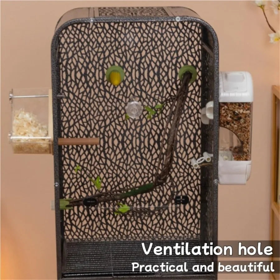 Large 30Inch Parrot Cage with Play Top and Breeding Box Wrought Iron Bird Cage with Rolling Base for Small Pet Birds Indoors Wh