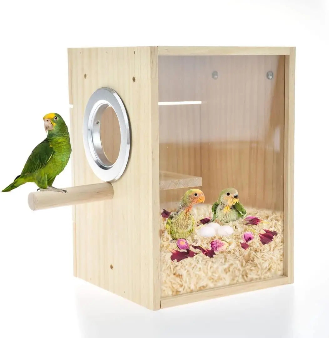 Wooden & Acrylic Bird Nest Box – Transparent Breeding House for Parakeets, Budgies, Lovebirds, Finches &Parrots