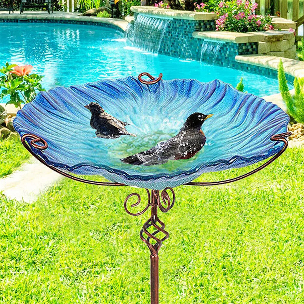 Feature Glass Bird Bath With Stake Outdoor Fountain