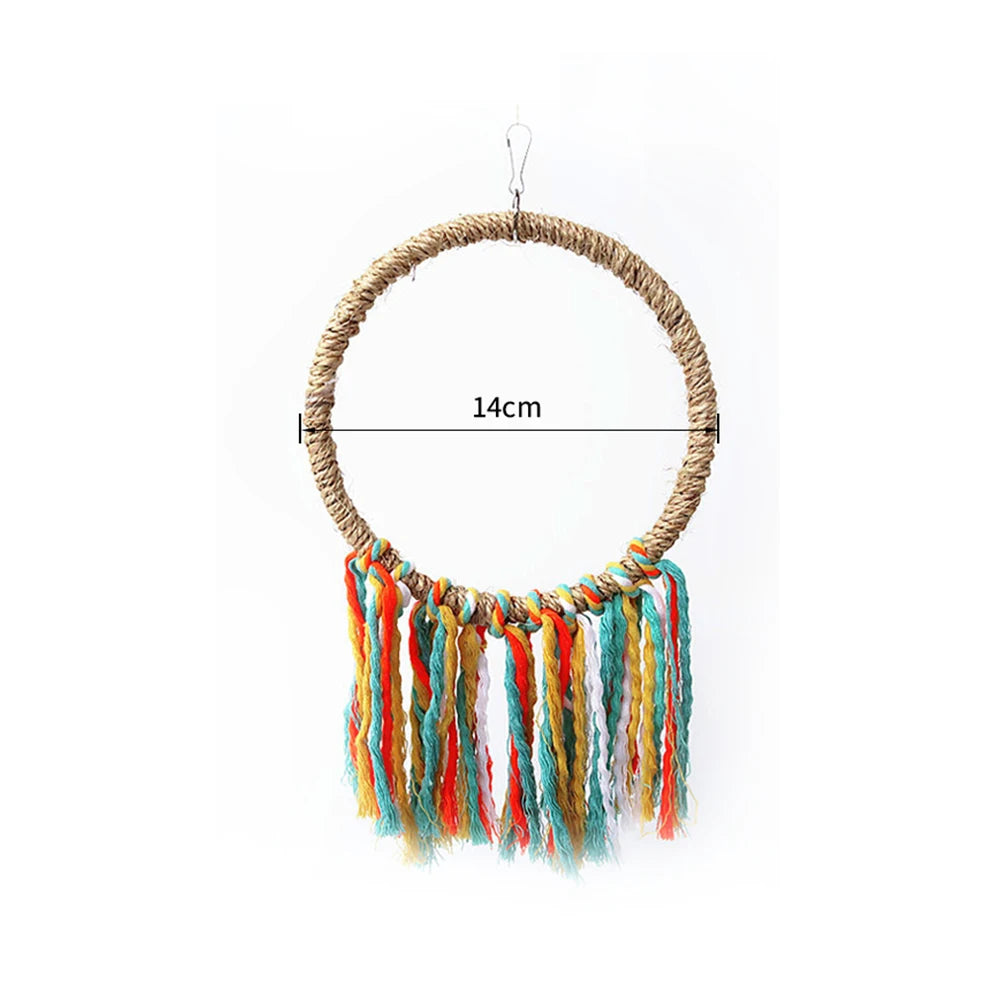 Pet Bird Parrot Toy Cotton Rope Circle Toys Chewing Bite Parrot Perch Hanging Cage Swing Rope Ring Stand Climb Toy Bird Supplies