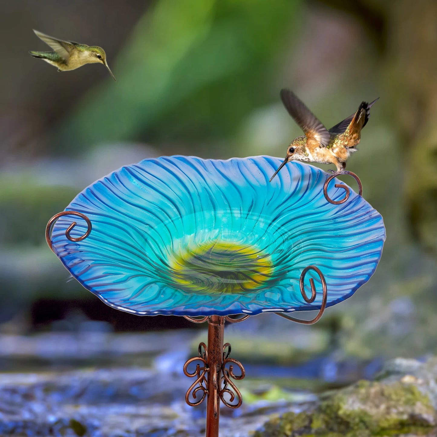 Feature Glass Bird Bath With Stake Outdoor Fountain