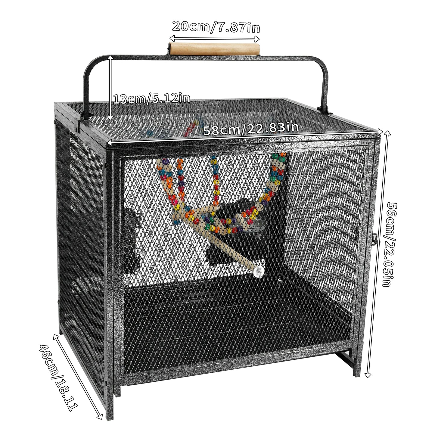 56cm Tall Metal Bird Cage Playpen with Hammock Toy and Perch, Removable Tray, Bowl for Parrot Parakeet Travel Carrier Cage