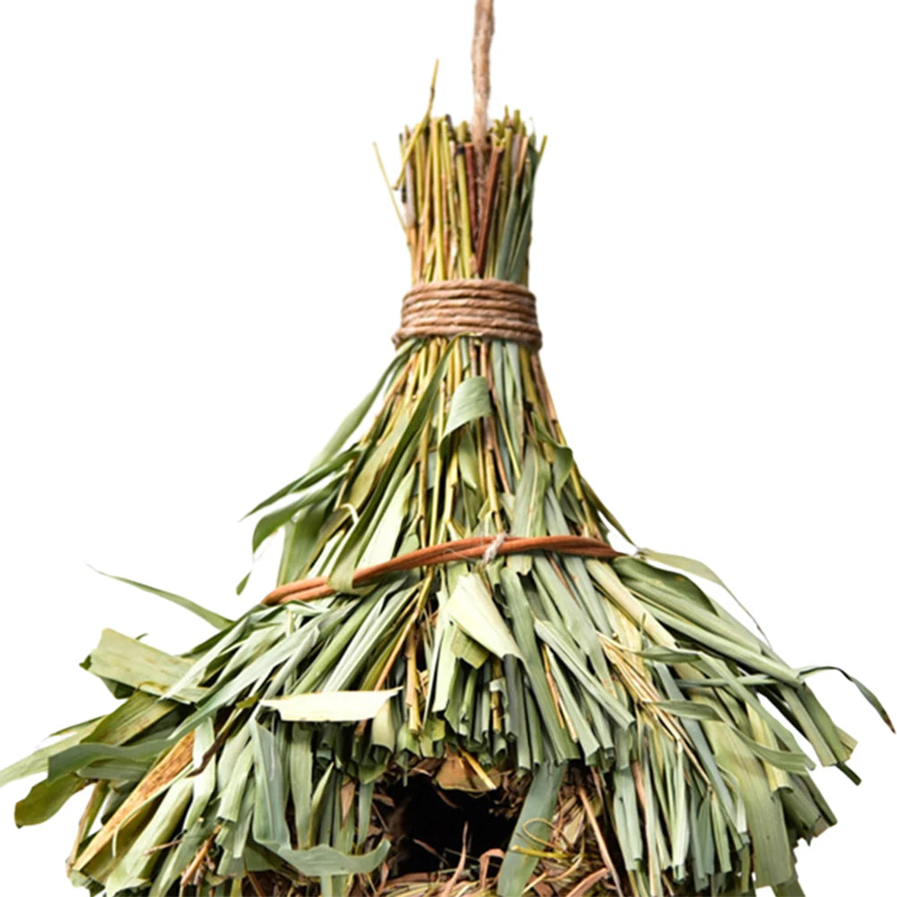 Bird Cage Comfortable Resting Place Natural Grass Bird House Weaved Hanging Parrot Nest Houses Outdoor Decoration