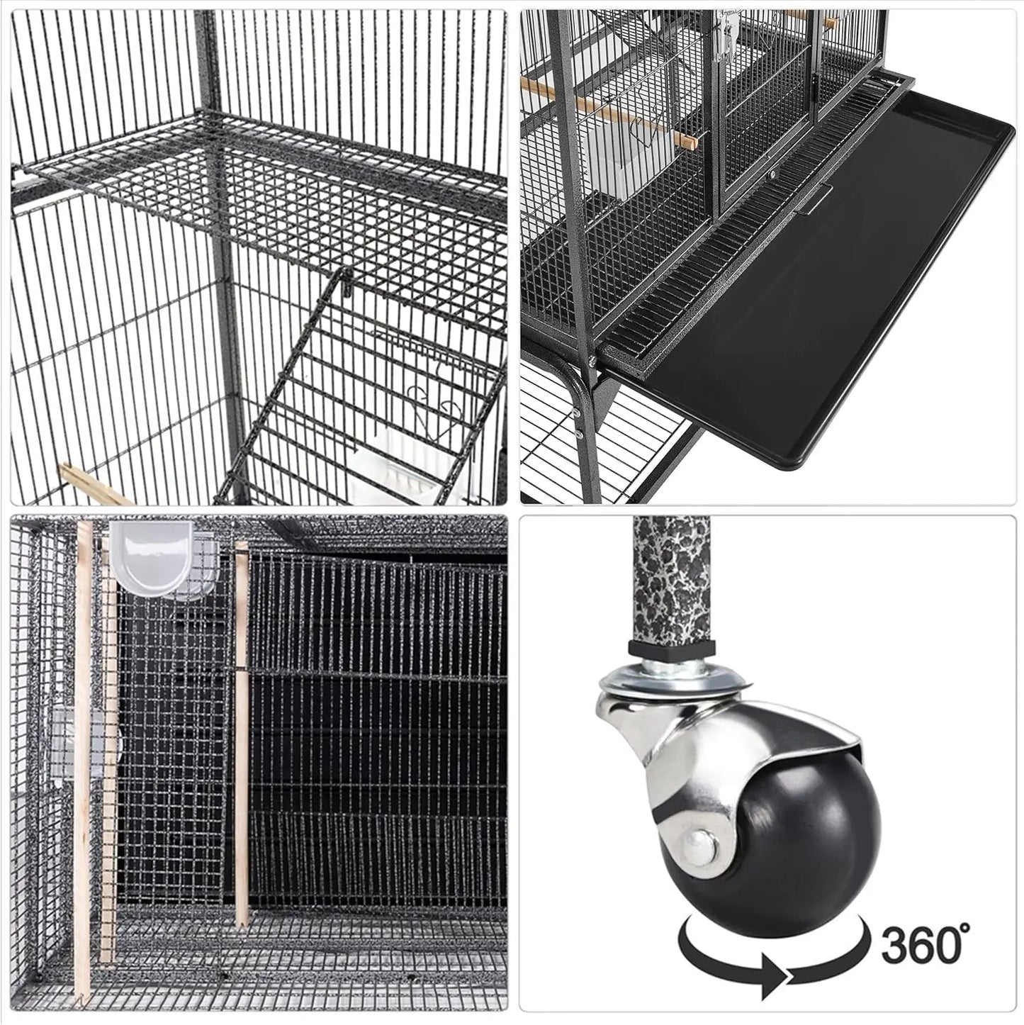 69-Inch Large Metal Bird Cage for Parrots, Cockatiels, Conures, Parakeets, Lovebirds - Black