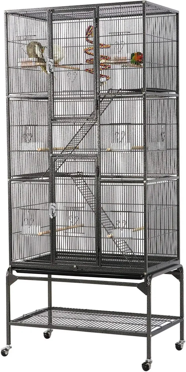 69-Inch Large Metal Bird Cage for Parrots, Cockatiels, Conures, Parakeets, Lovebirds - Black