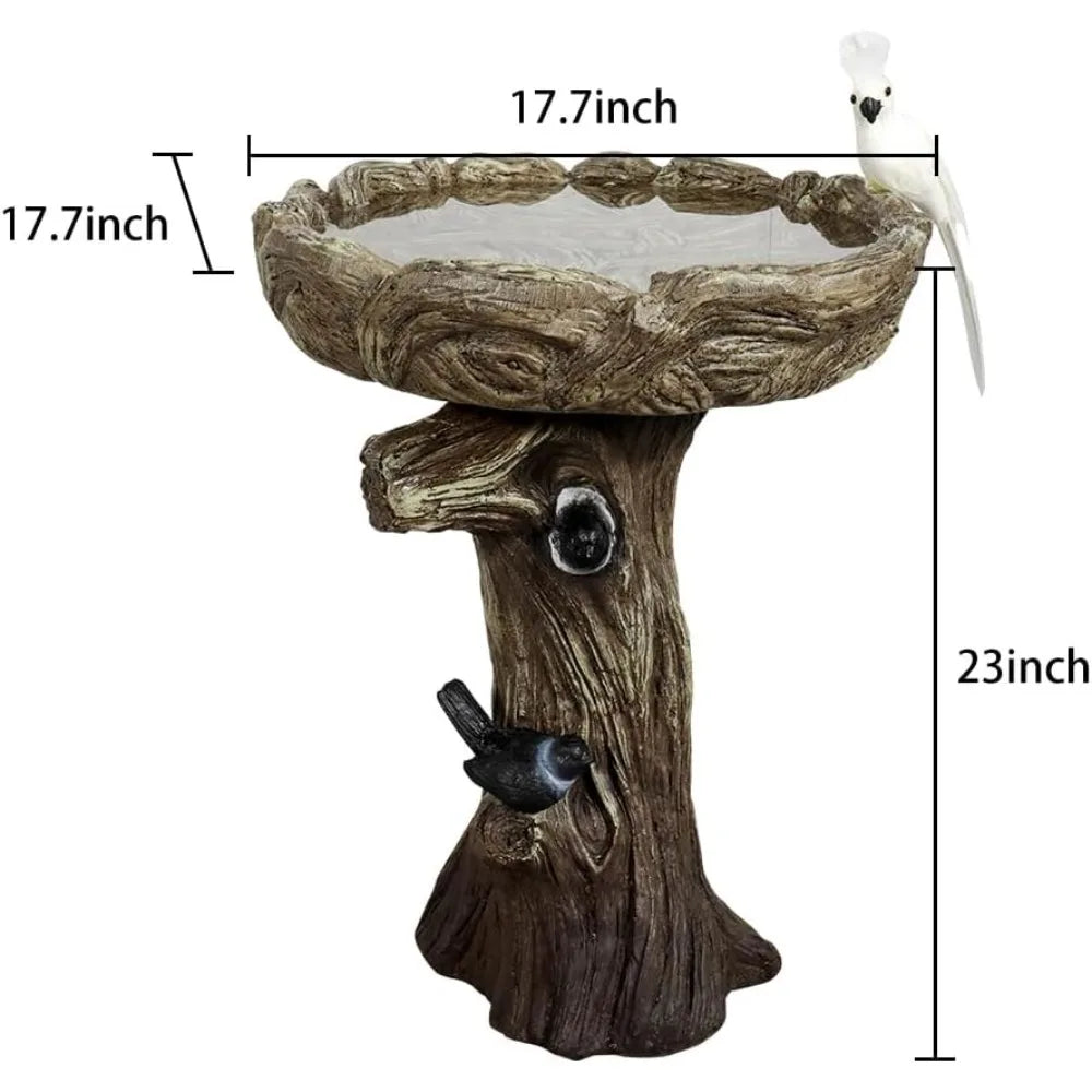 23” Tall Fibre Reinforced Concrete Birdbaths with Birds for Patio, Woodland Tree Trunk Decorative Outdoor Bird Bath for Garden