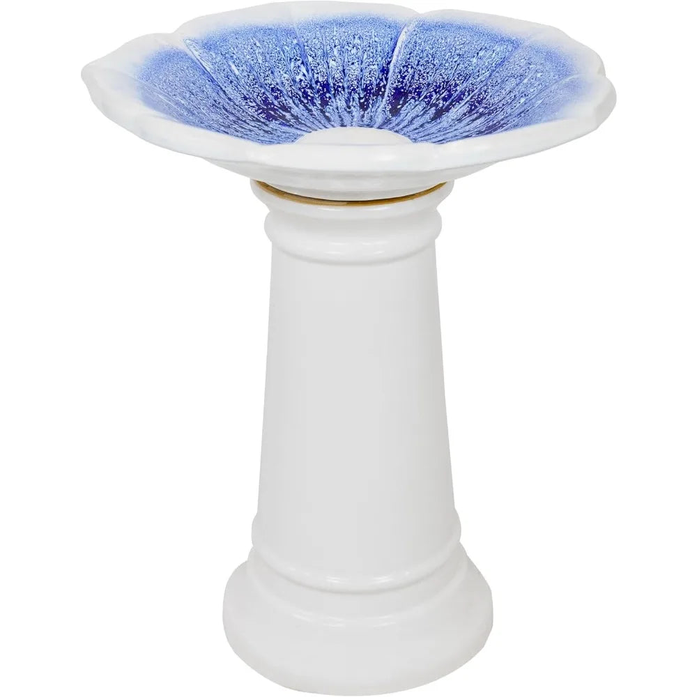 Misty Blossom Ceramic Bird Bath for Outdoors, 23 H, UV-/ Frost-Resistant, Antique Bird Bath for Garden