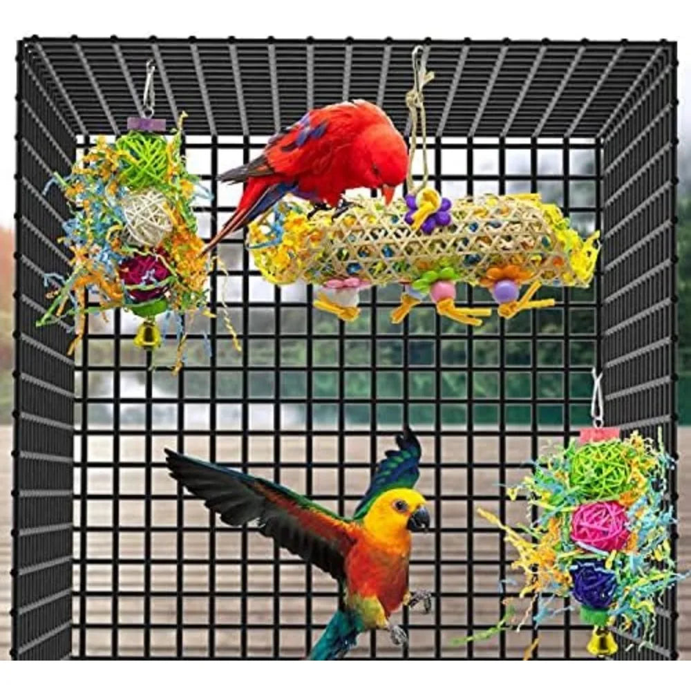3-Pack Bird Chewing Toys: Loofah Hanging Foraging Fun for Parrots, Cockatiels, Conures.
