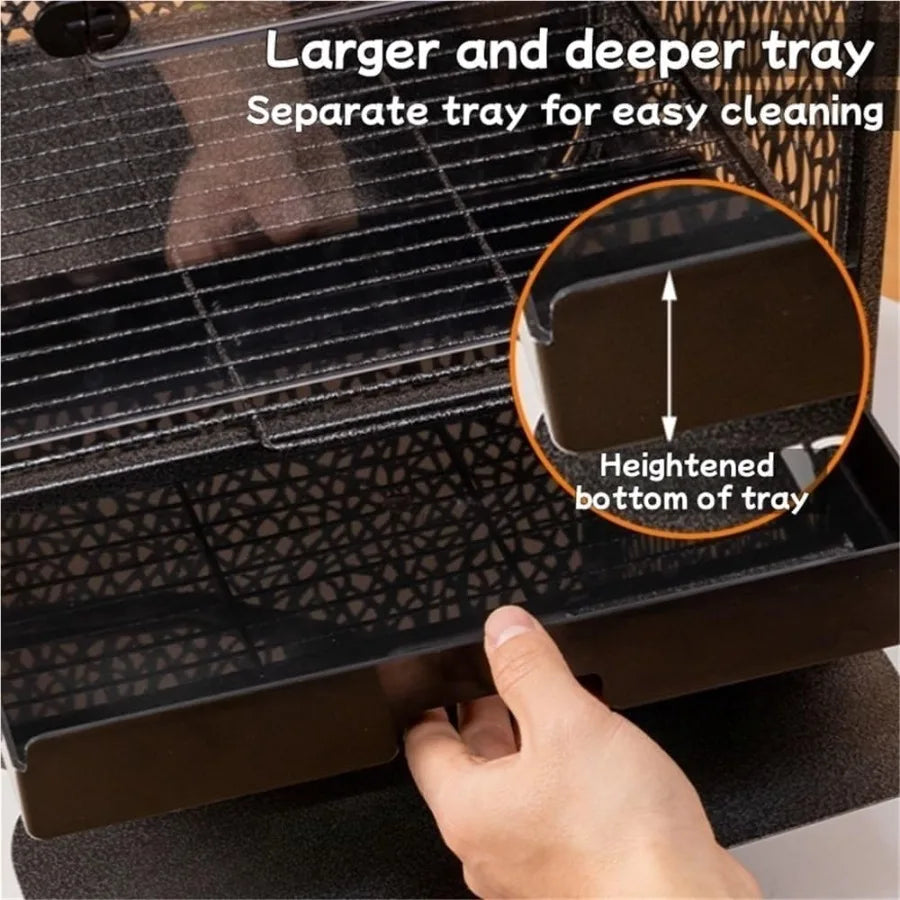 Large 30Inch Parrot Cage with Play Top and Breeding Box Wrought Iron Bird Cage with Rolling Base for Small Pet Birds Indoors Wh