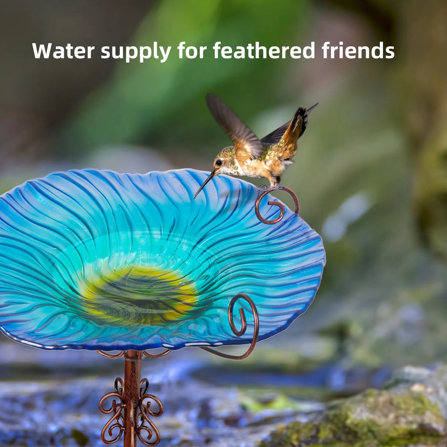 Feature Glass Bird Bath With Stake Outdoor Fountain