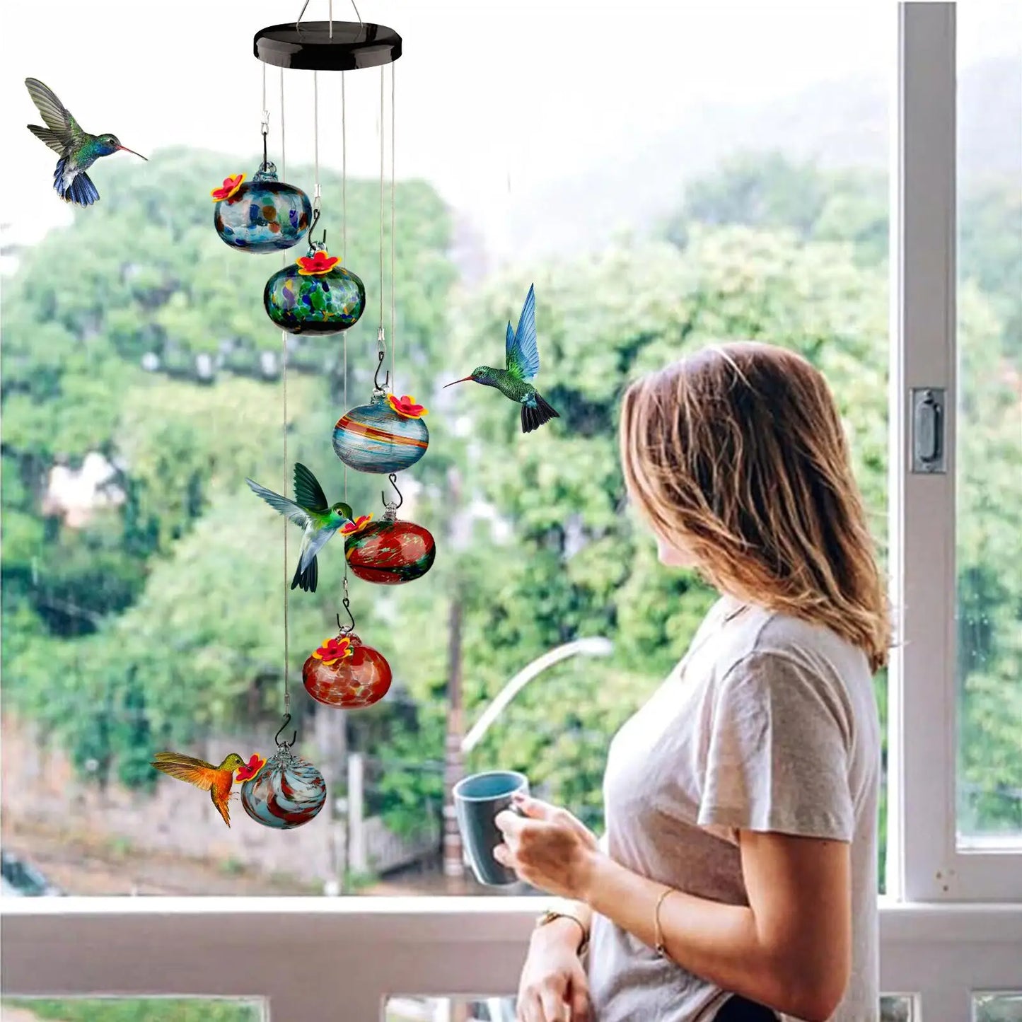 Colorful Hummingbird Feeder Wind Chimes