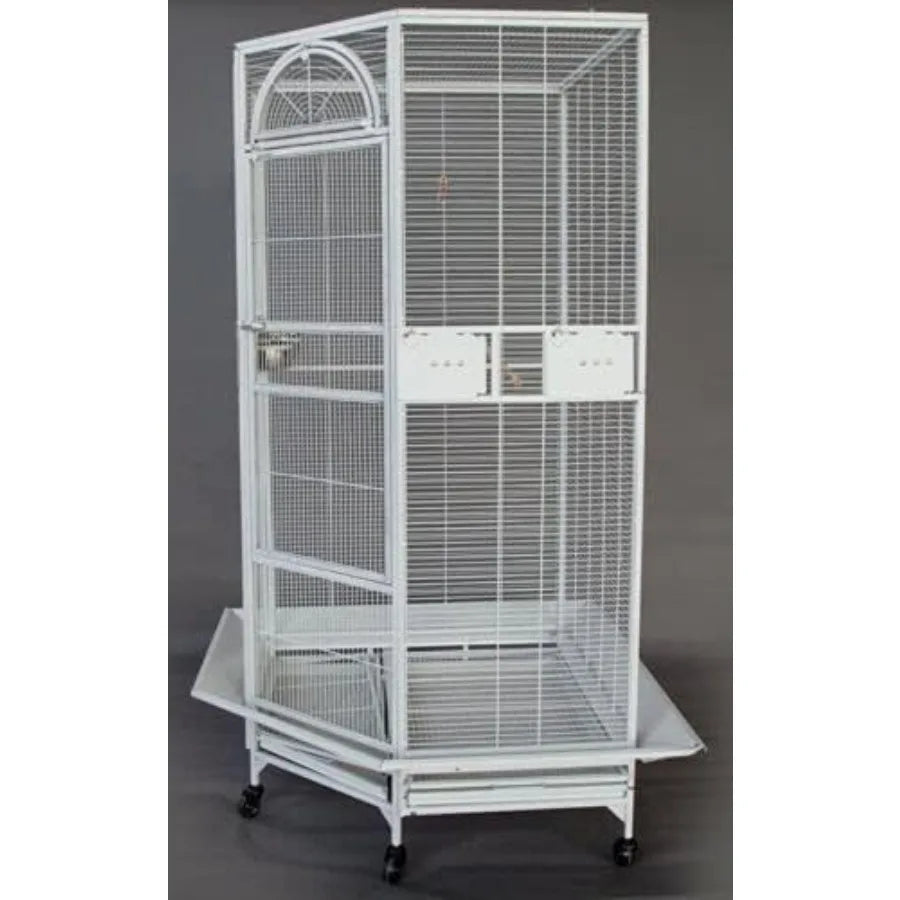 64 Extra Large Corner Bird Flight Breeding Wrought Iron Rolling Parrot Cage with Side Solid Metal Plate Feed Doors Pull Out Rem