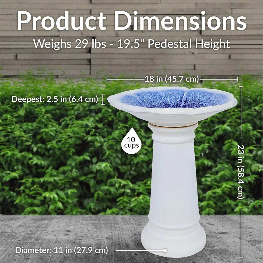 Misty Blossom Ceramic Bird Bath for Outdoors, 23 H, UV-/ Frost-Resistant, Antique Bird Bath for Garden