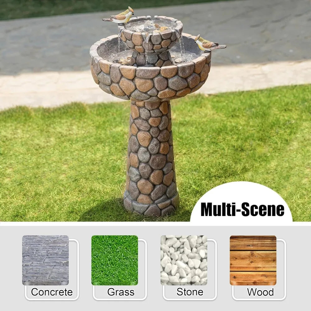 2-Tier Freestanding Outdoor Bird Bath Water Fountain Decor