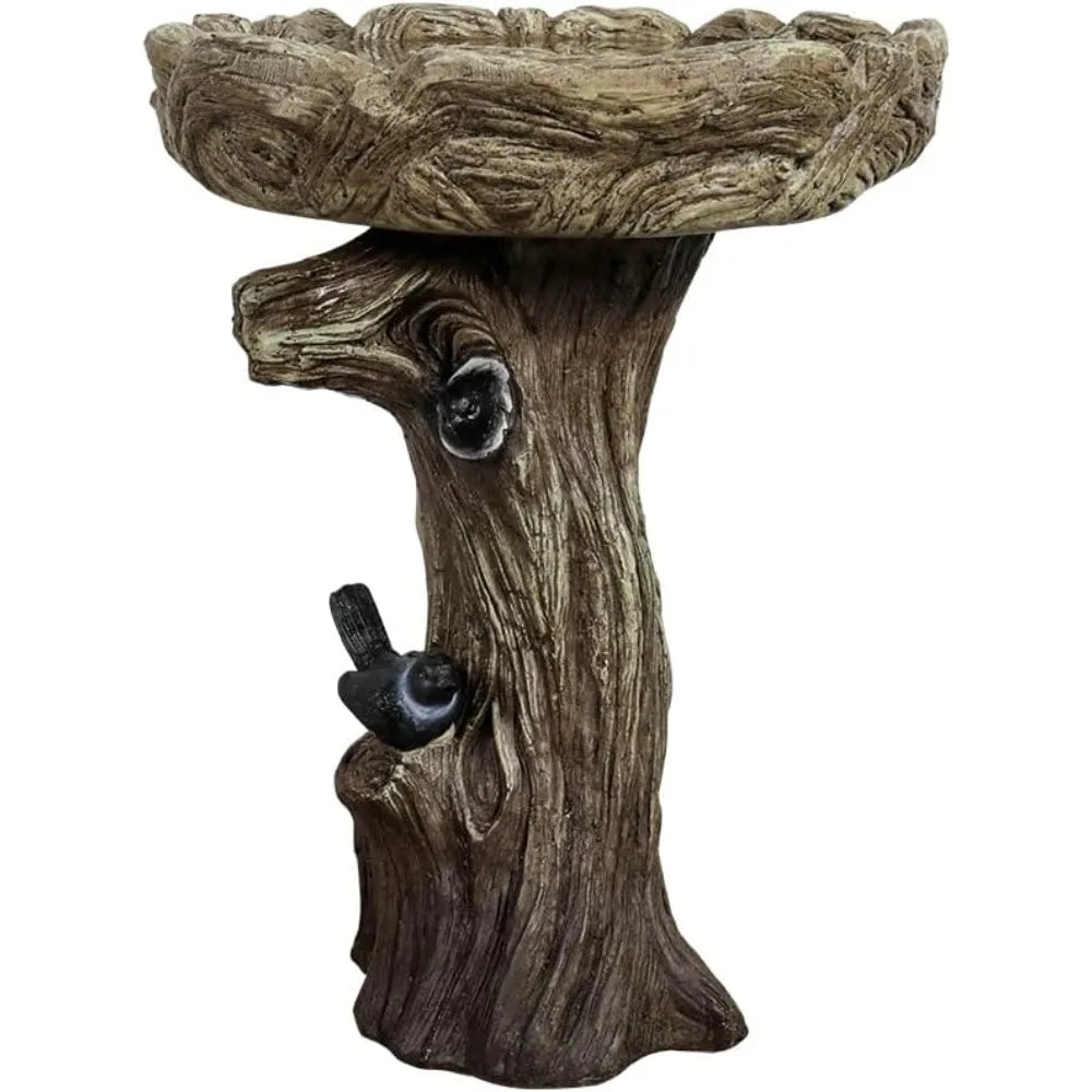 23” Tall Fibre Reinforced Concrete Birdbaths with Birds for Patio, Woodland Tree Trunk Decorative Outdoor Bird Bath for Garden
