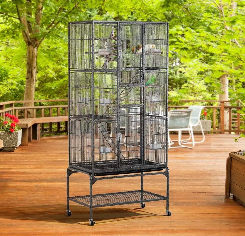 69-Inch Large Metal Bird Cage for Parrots, Cockatiels, Conures, Parakeets, Lovebirds - Black