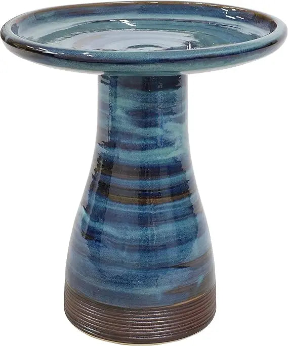 21 H Ceramic Bird Bath for Outside, Hand-Painted Outdoor Bird Bath Bowl, UV/Frost-Resistant Finish, Galaxy Blue
