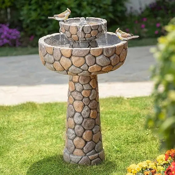 2-Tier Freestanding Outdoor Bird Bath Water Fountain Decor