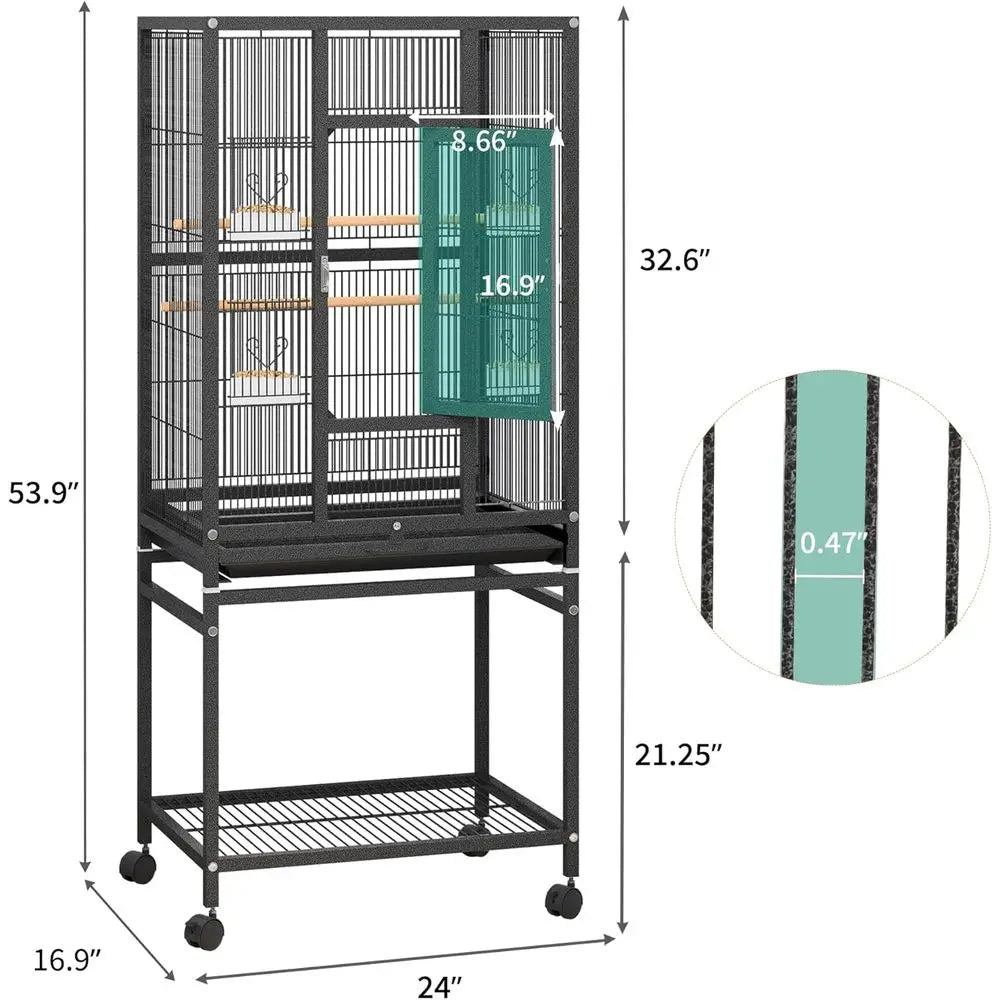 NONEM Parakeet Bird Cage with Seed Catcher and Rolling Stand