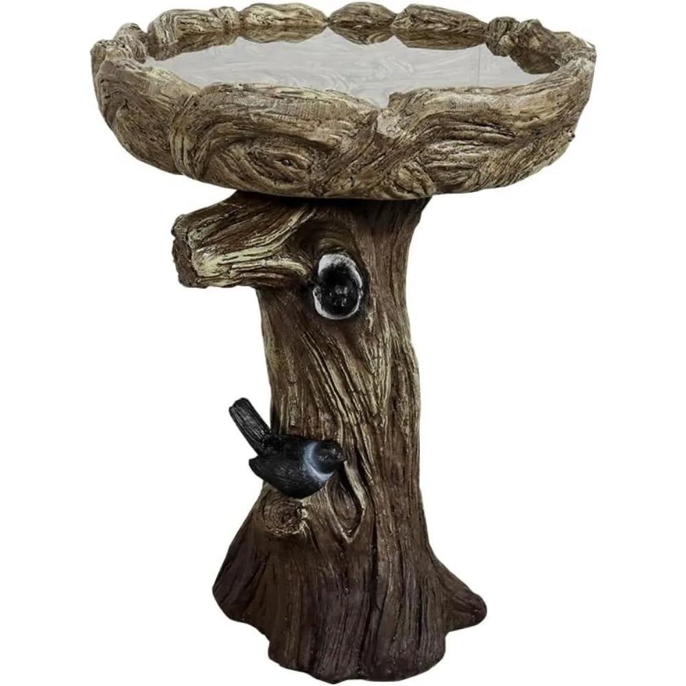 23” Tall Fibre Reinforced Concrete Birdbaths with Birds for Patio, Woodland Tree Trunk Decorative Outdoor Bird Bath for Garden