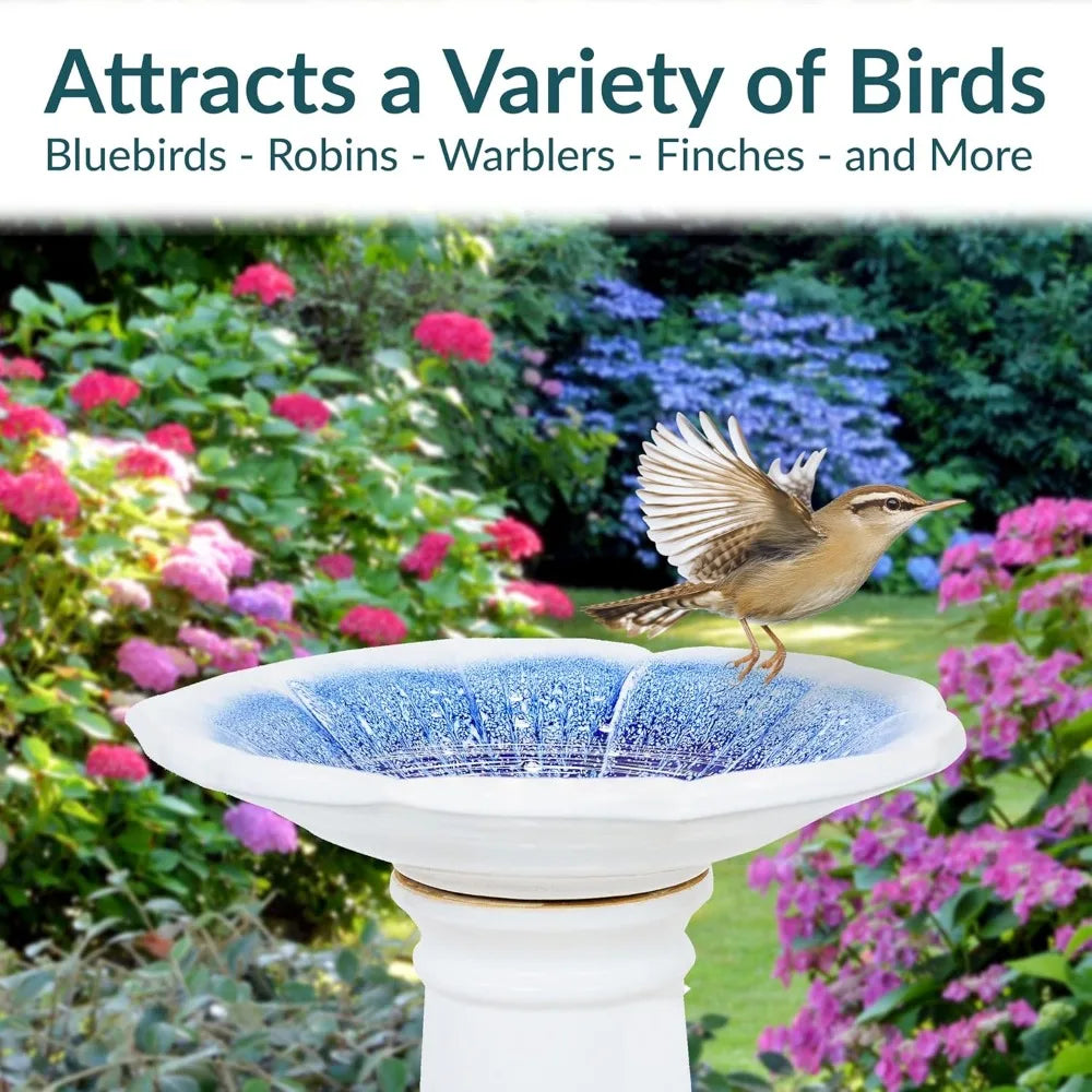 Misty Blossom Ceramic Bird Bath for Outdoors, 23 H, UV-/ Frost-Resistant, Antique Bird Bath for Garden