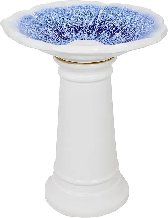 Misty Blossom Ceramic Bird Bath for Outdoors, 23 H, UV-/ Frost-Resistant, Antique Bird Bath for Garden