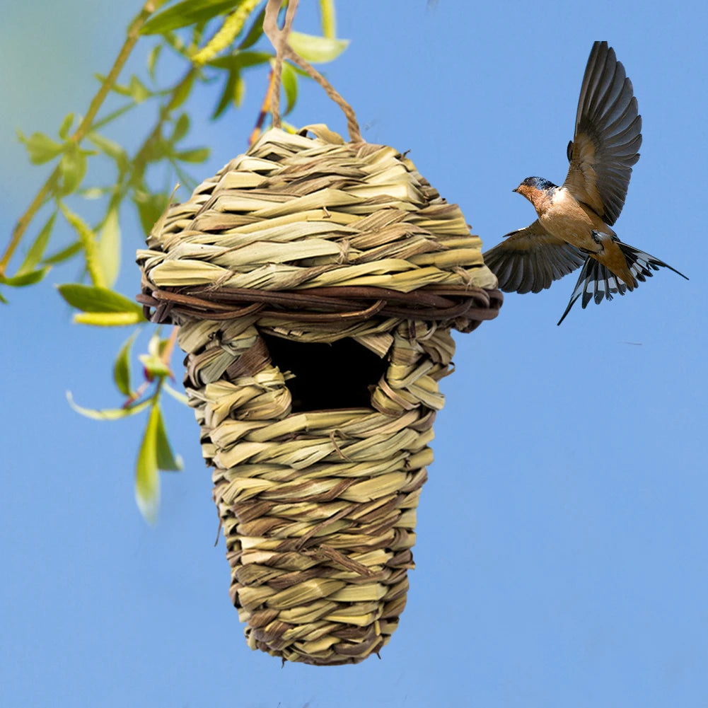 Bird Cage Comfortable Resting Place Natural Grass Bird House Weaved Hanging Parrot Nest Houses Outdoor Decoration