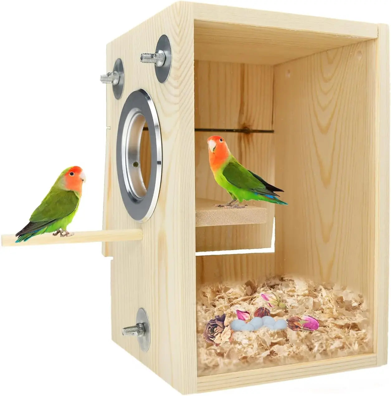Wooden & Acrylic Bird Nest Box – Transparent Breeding House for Parakeets, Budgies, Lovebirds, Finches &Parrots
