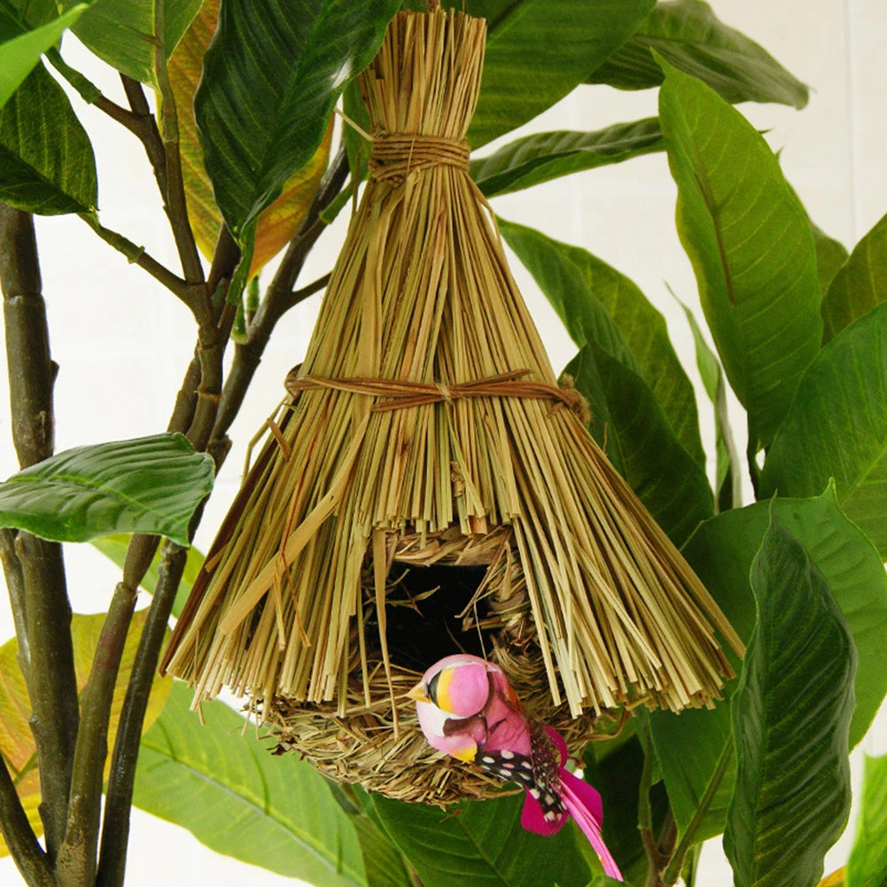 Bird Cage Comfortable Resting Place Natural Grass Bird House Weaved Hanging Parrot Nest Houses Outdoor Decoration