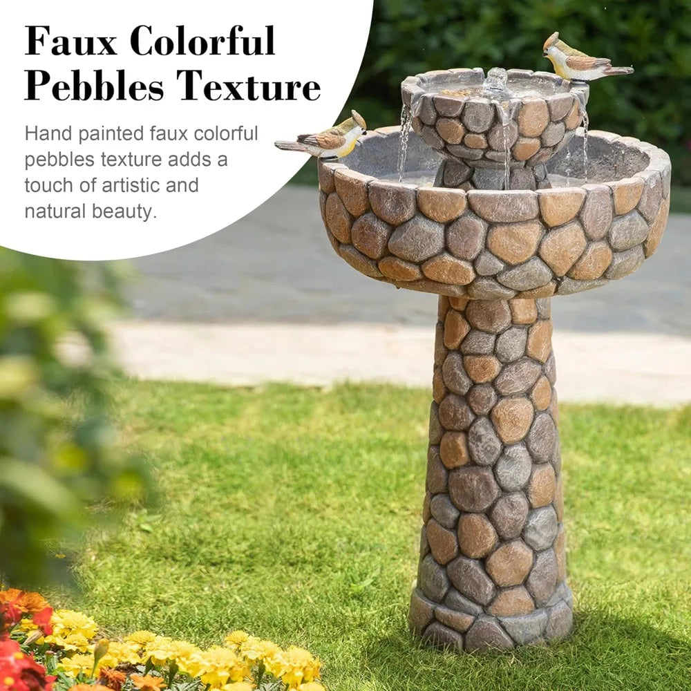 2-Tier Freestanding Outdoor Bird Bath Water Fountain Decor