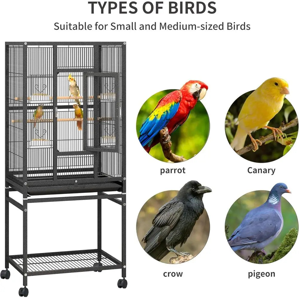 NONE Bird Cage Parakeet Seed Catcher With Rolling Stand