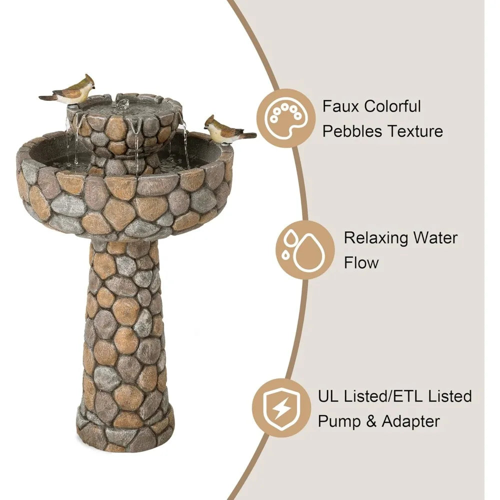 2-Tier Freestanding Outdoor Bird Bath Water Fountain Decor