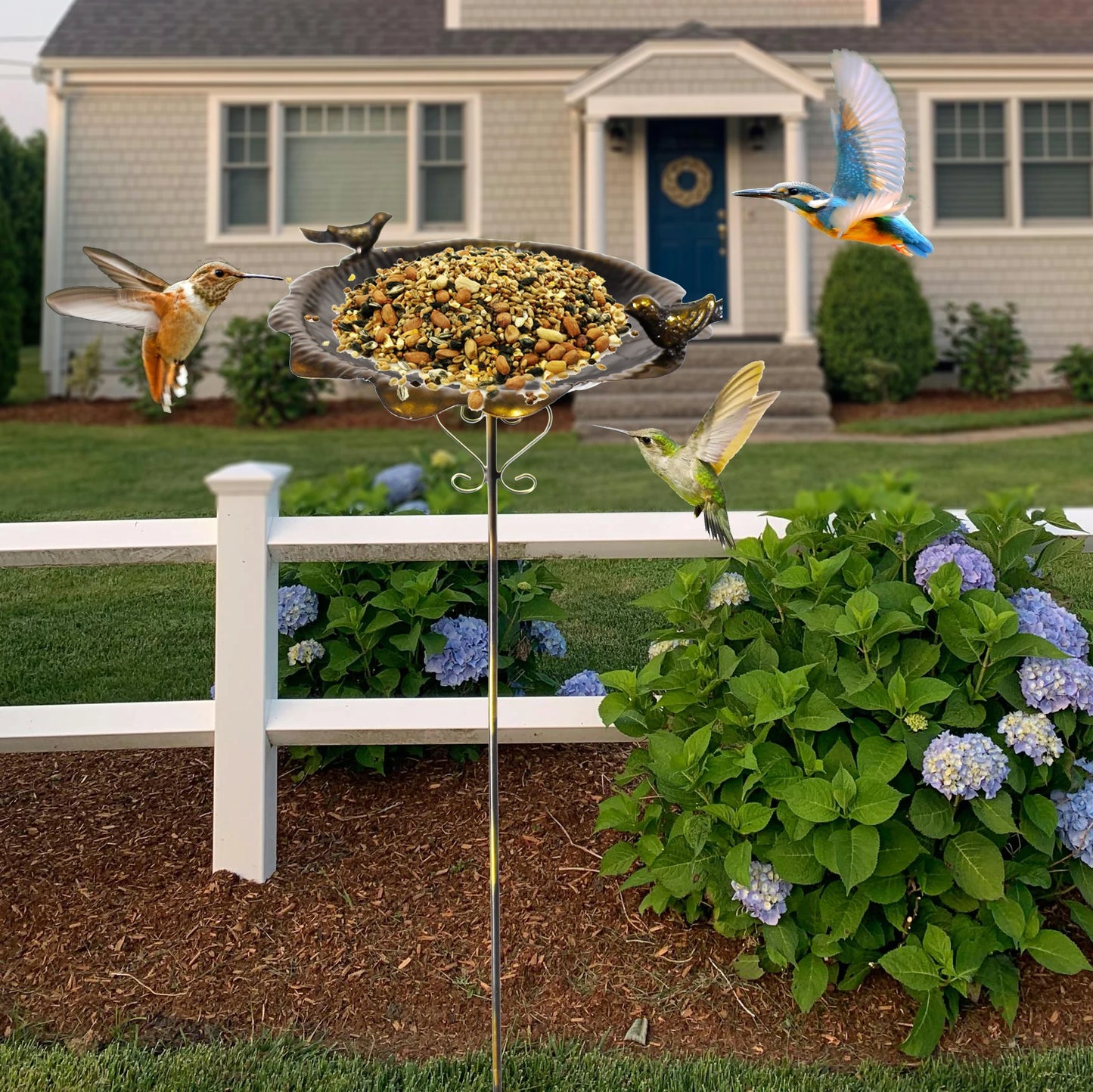 Feeder Metal Leaf Shaped Waterproof Bird Feeder Stake Outdoor Ornament