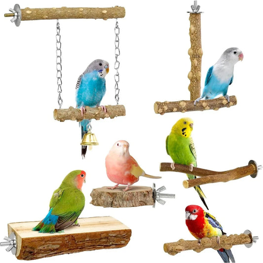 CN Zhejiang Natural Wood Bird Perches Set For Cage
